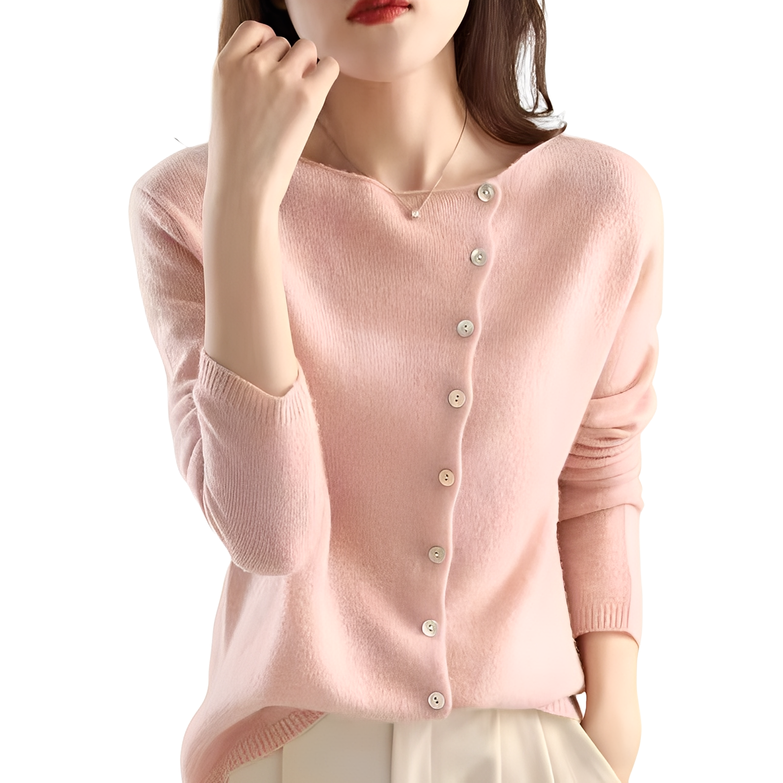 Joann - Modny, lekki damski sweter z guzikami