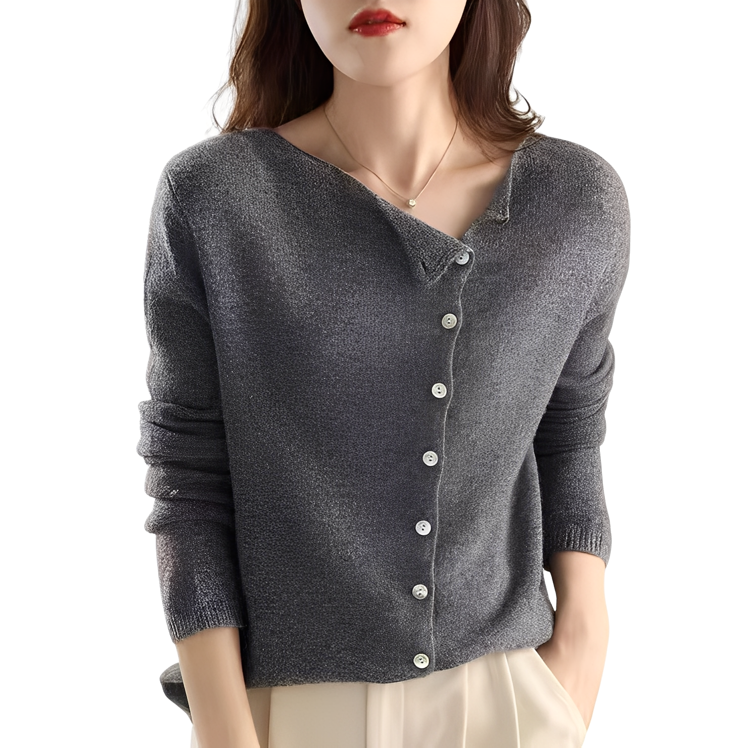 Joann - Modny, lekki damski sweter z guzikami