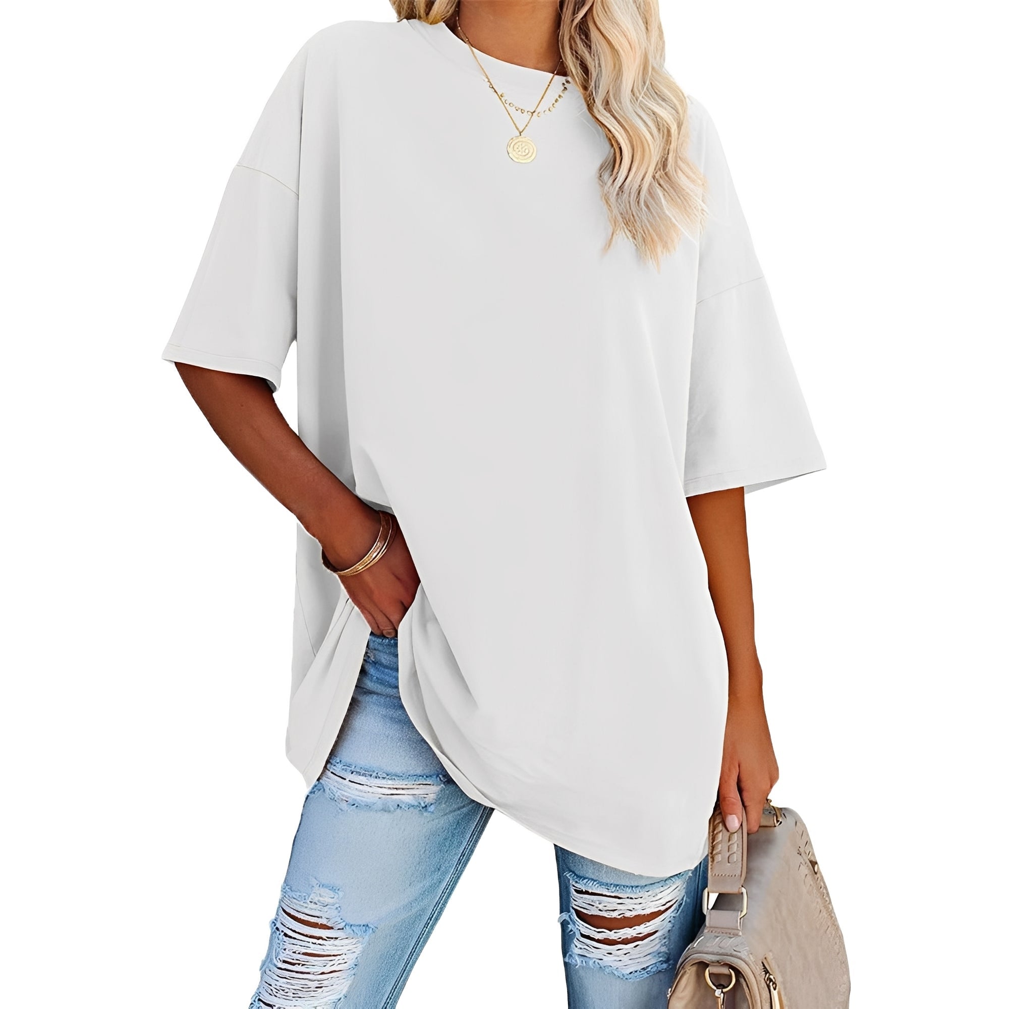 Alice - Luźny T-shirt z opadającym ramieniem