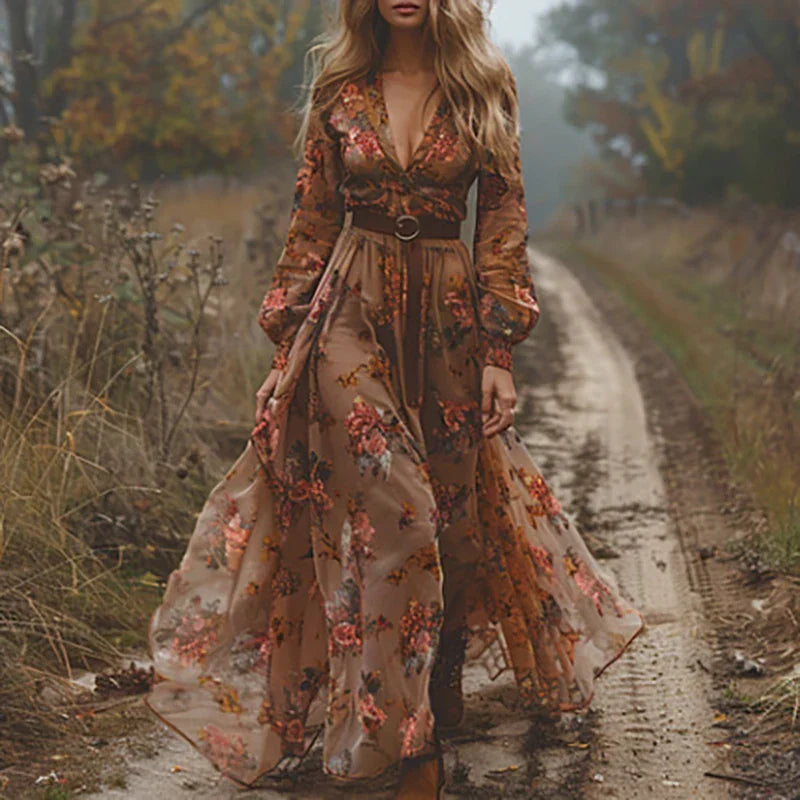 Selvara – Elegancka boho damska sukienka maxi
