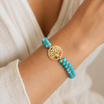 Arboréa – Pulsera drzewa życia ręcznie robiona z turkusami