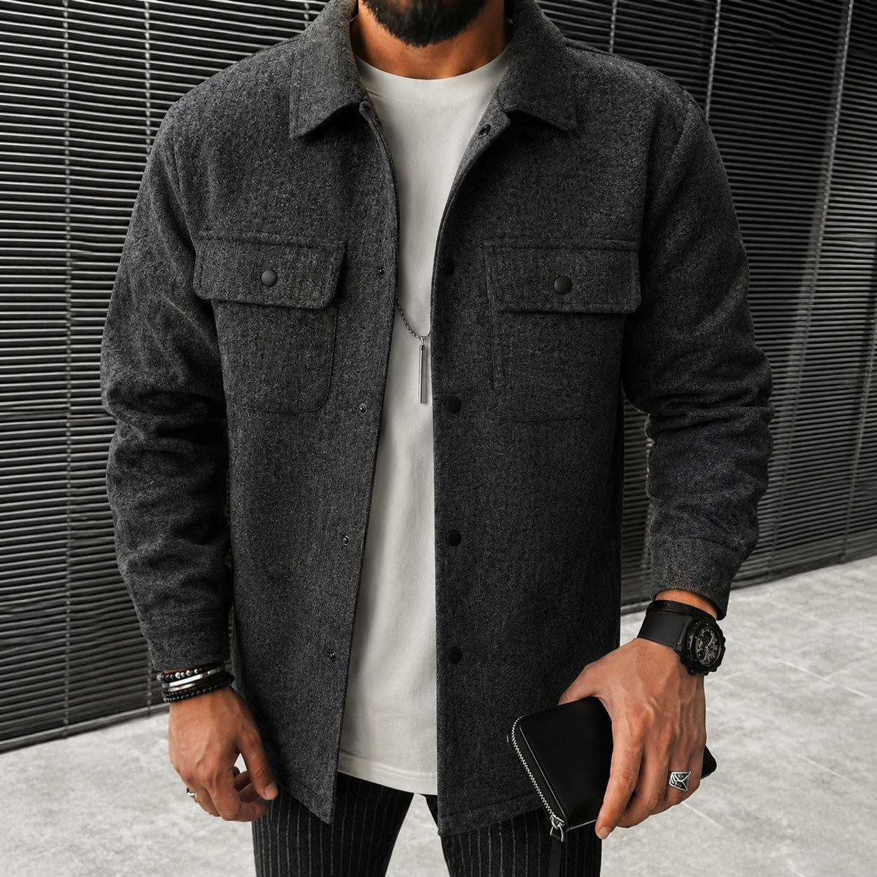 Finn - Swobodna męska koszula overshirt z guzikami