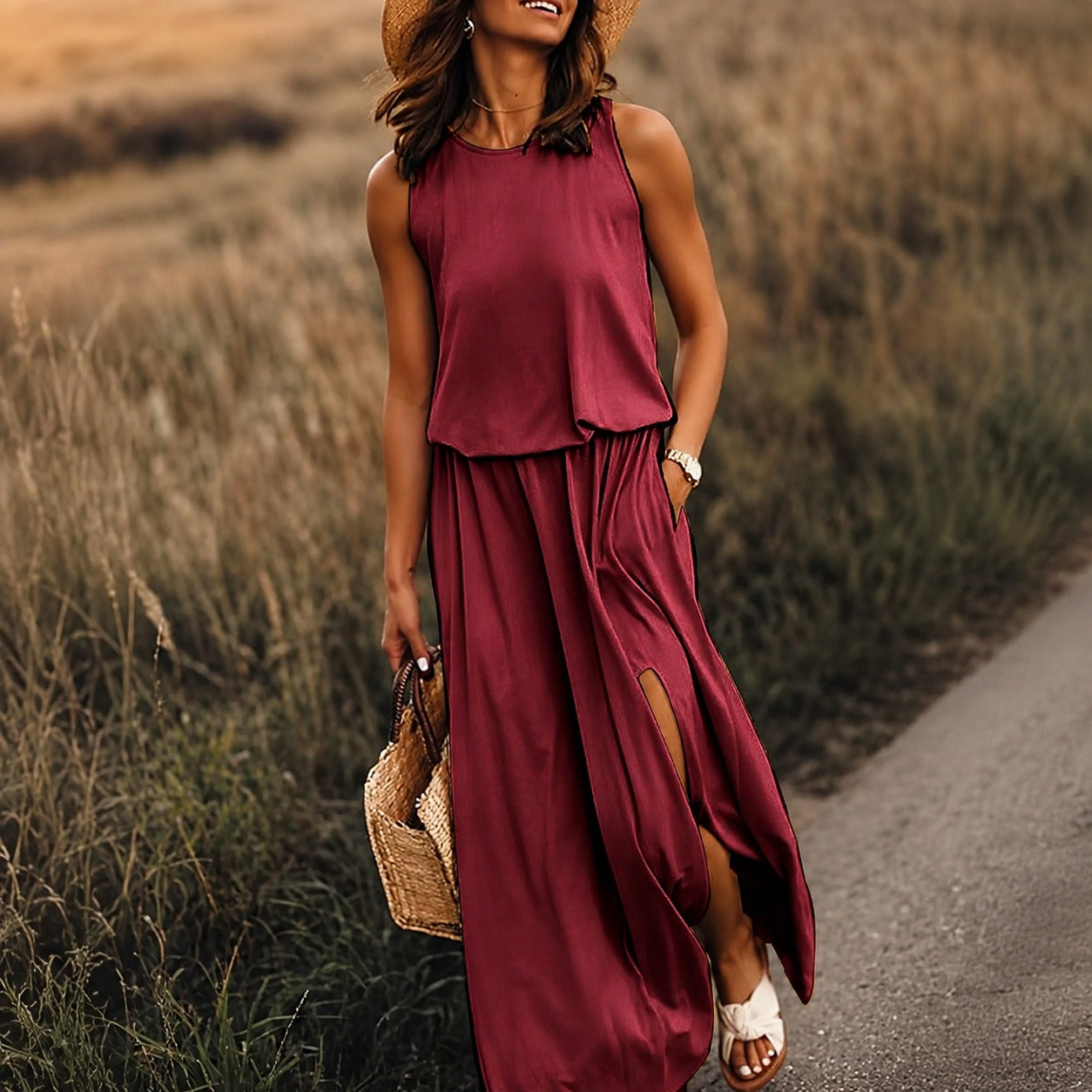Edna - Swobodna boho sukienka maxi z modalu