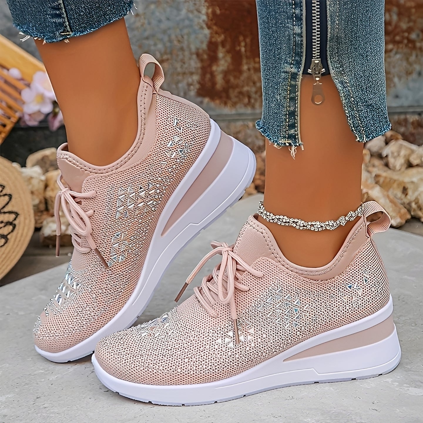 Elodie - Stylowe Wygodne Sneakersy z Detalami z Kryształków