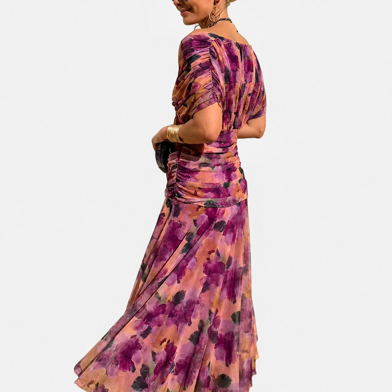 Bernice - Elegancka Marszczona Sukienka Maxi