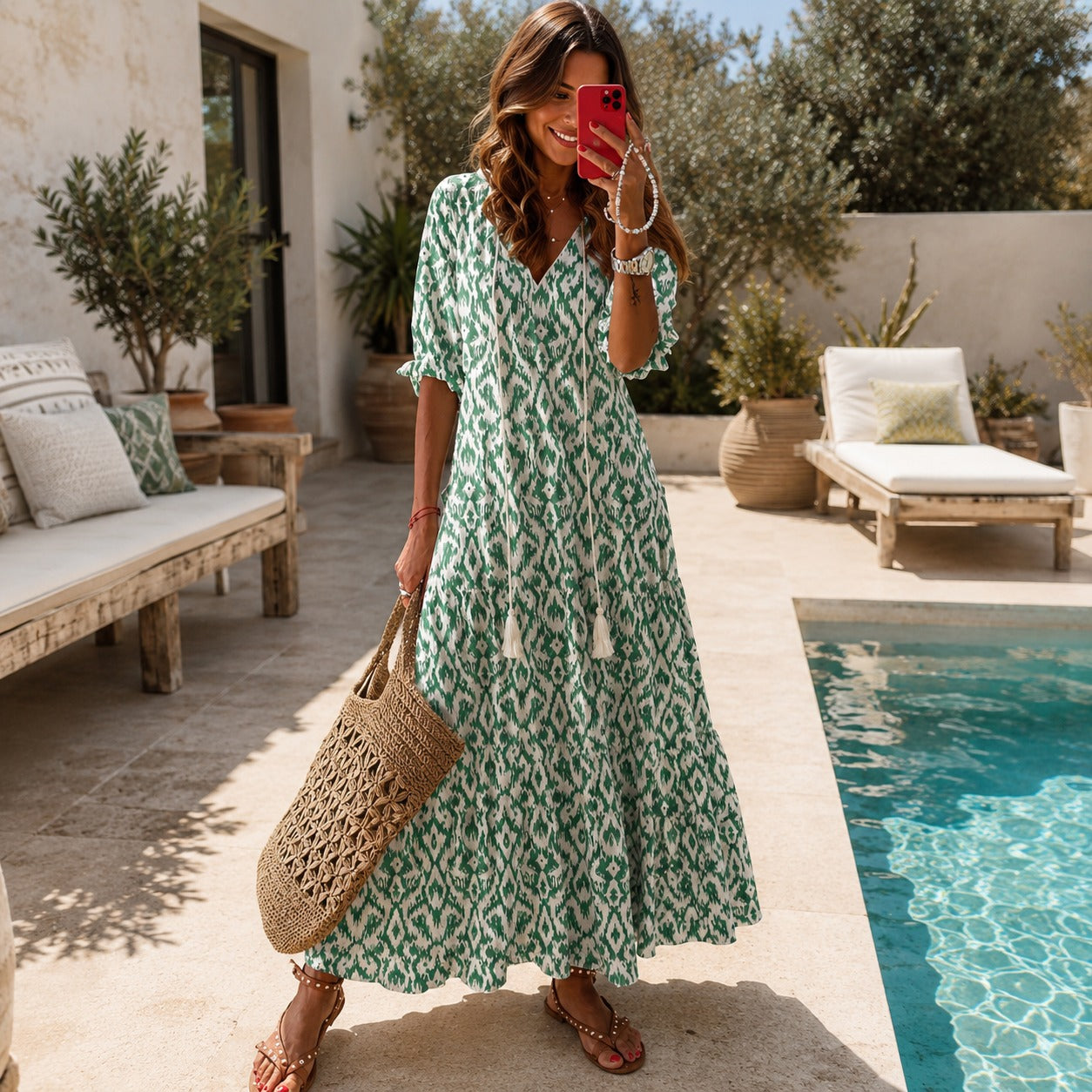 Lindsay - Luźna Sukienka Boho z Falbankami