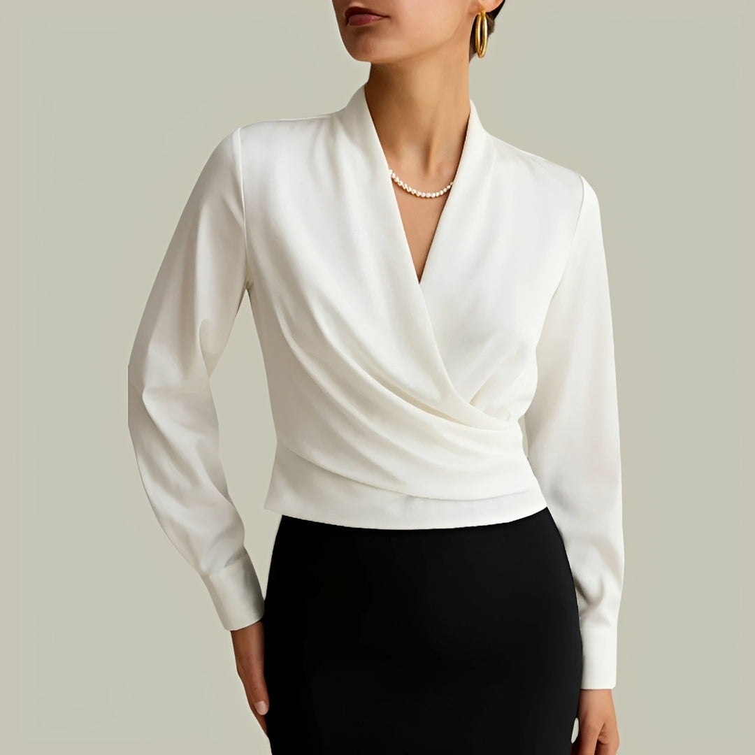 Livia - Elegancka bluzka kopertowa z długim rękawem