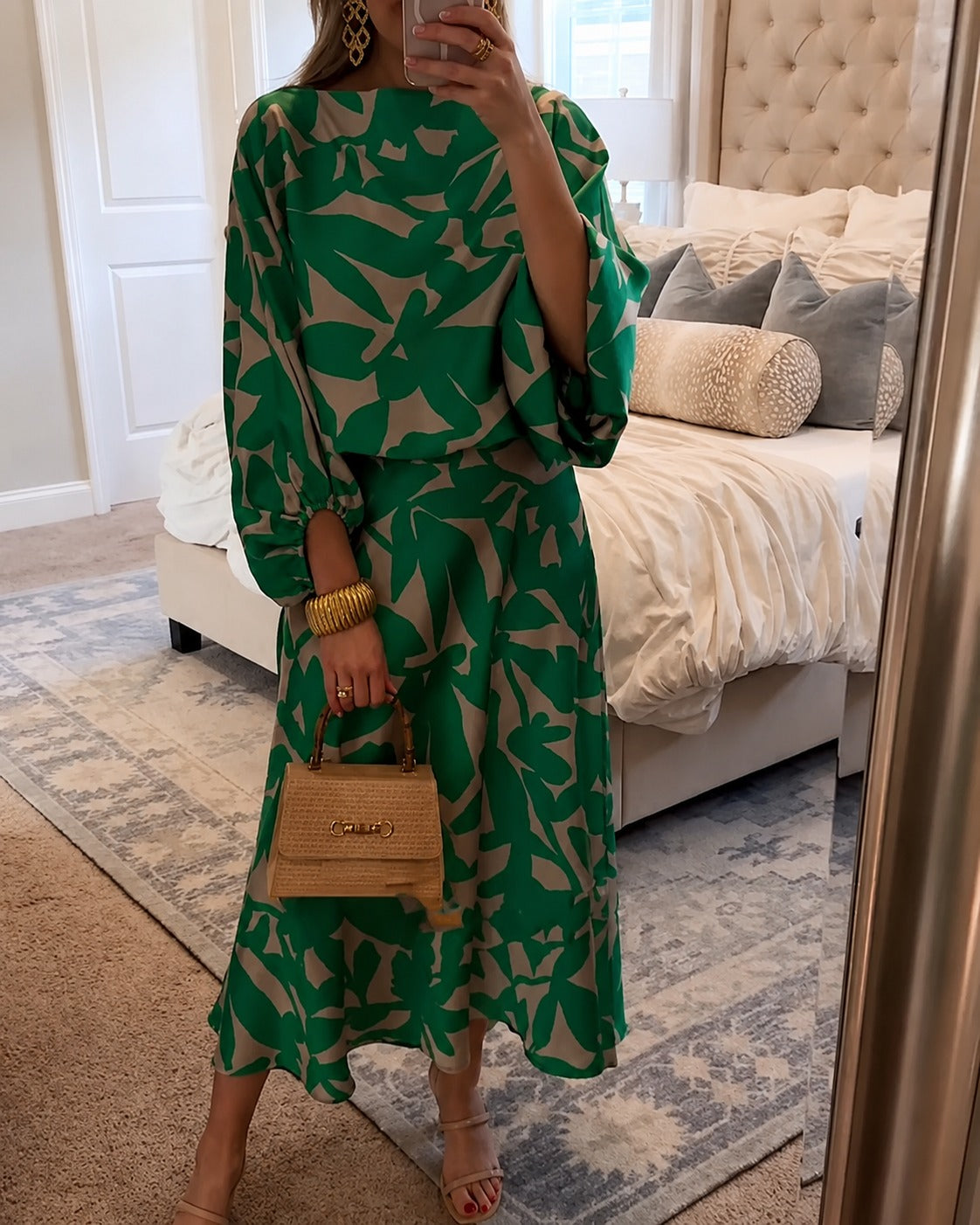 Leanne - Stylowa Sukienka z Rękawami Latarnia