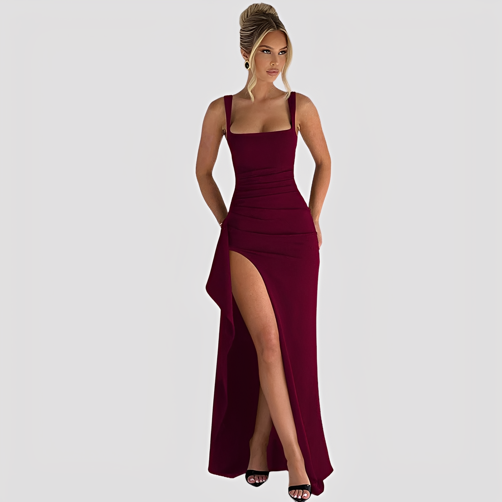 Kelly - Elegancka sukienka maxi z wysokim rozcięciem
