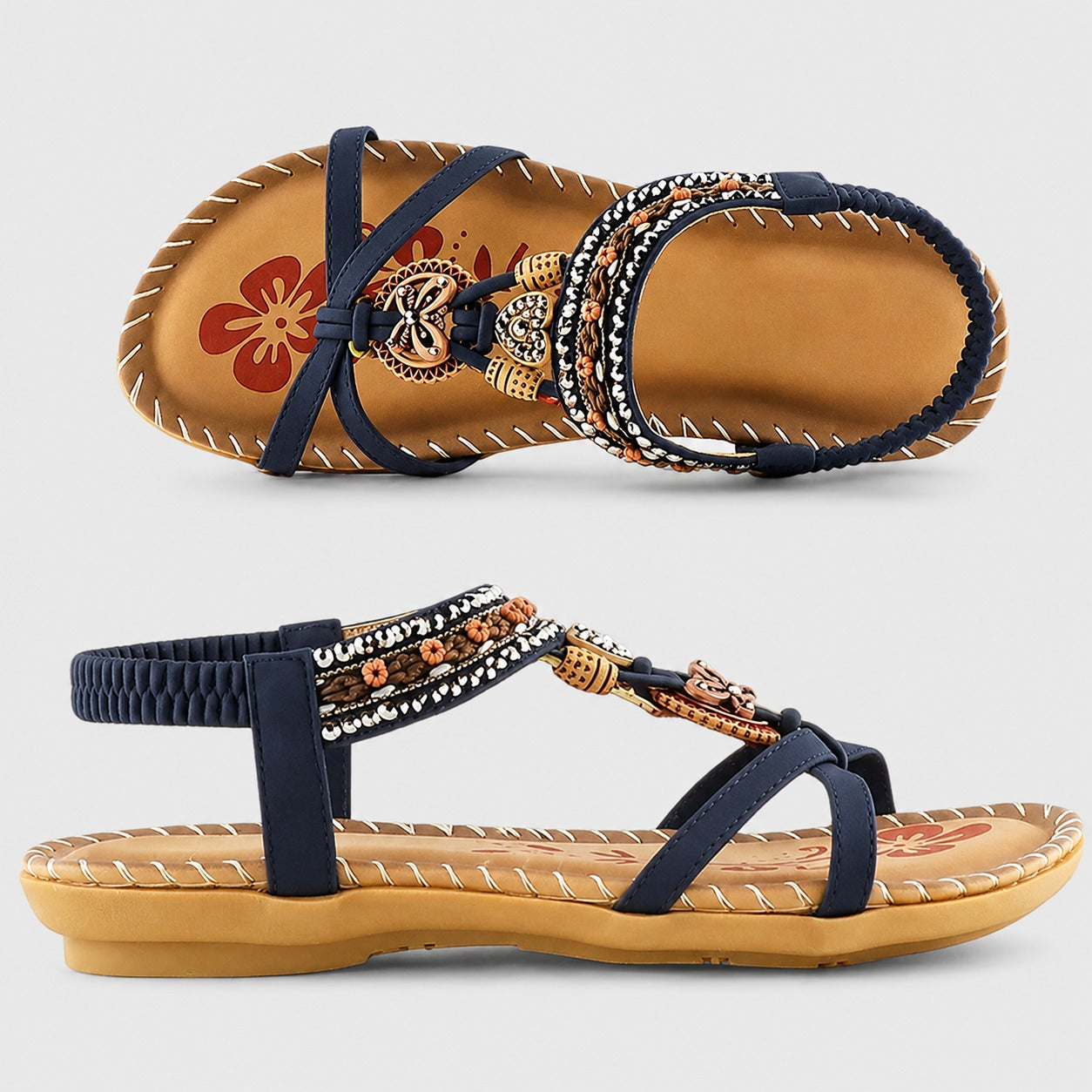 Eleanor - Stylowe Płaskie Sandały z Kryształkami