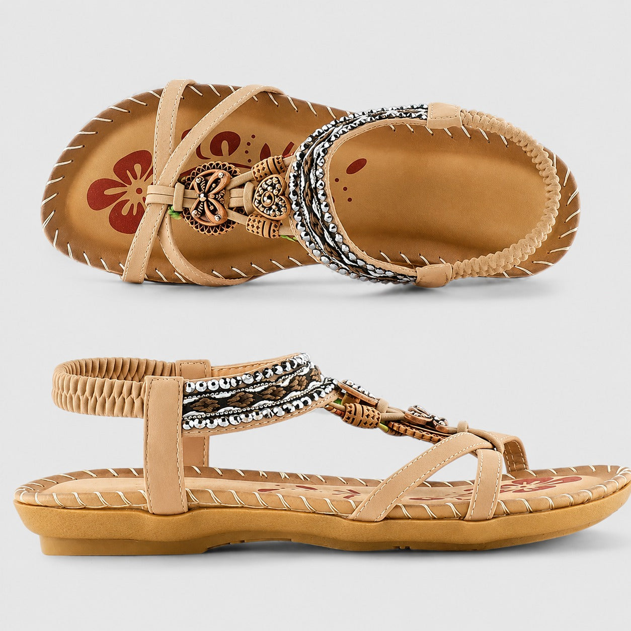Eleanor - Stylowe Płaskie Sandały z Kryształkami