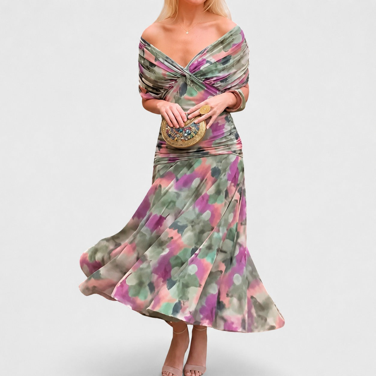 Bernice - Elegancka Marszczona Sukienka Maxi
