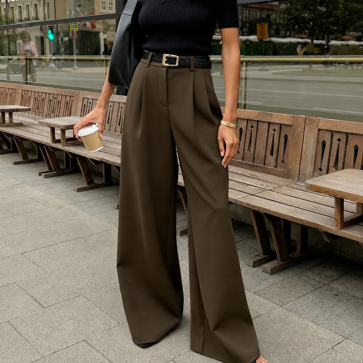 Marlene - Spodnie z szerokimi nogawkami bez paska