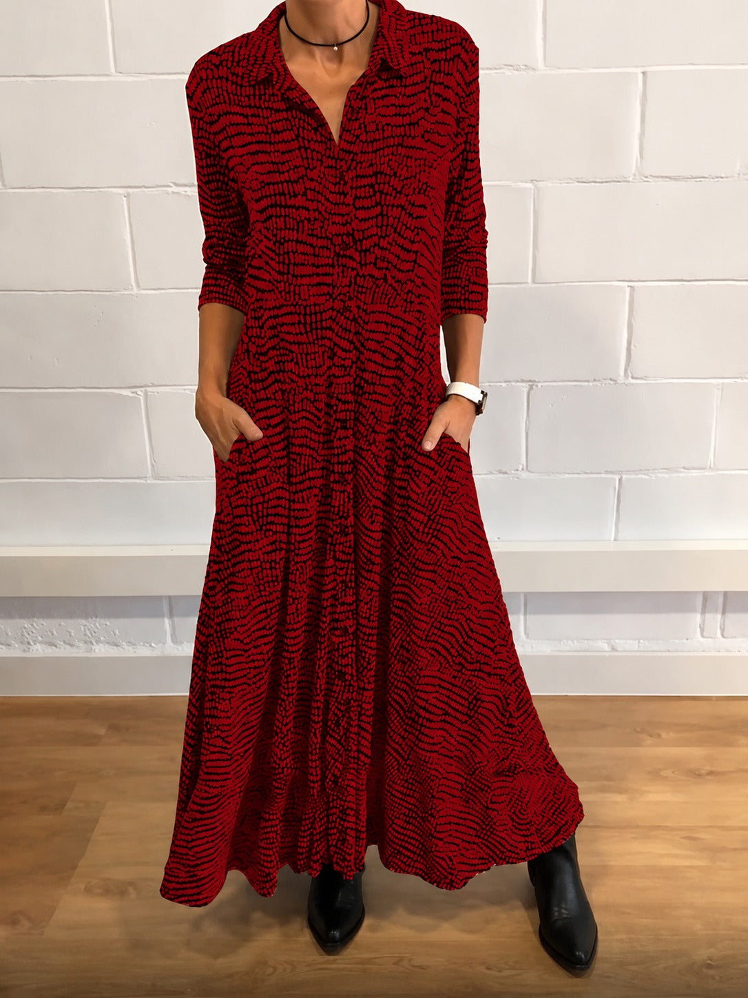 Salma - Stylowa Sukienka z Kieszeniami z Klapami
