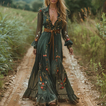 Selvara – Elegancka boho damska sukienka maxi