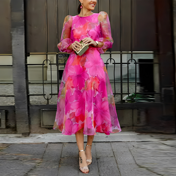 Elvie - Stylowa sukienka w kwiaty z długimi rękawami dla kobiet