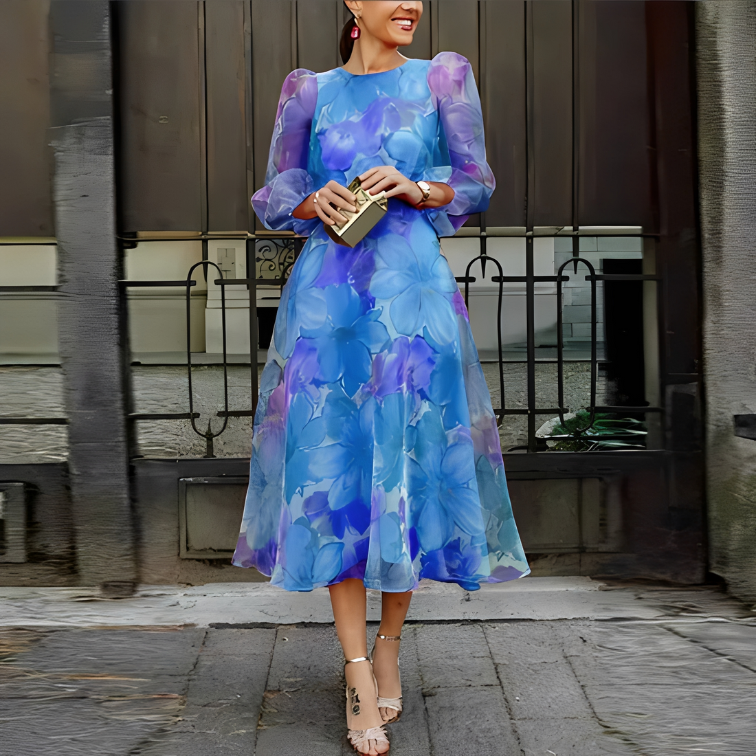 Elvie - Stylowa sukienka w kwiaty z długimi rękawami dla kobiet