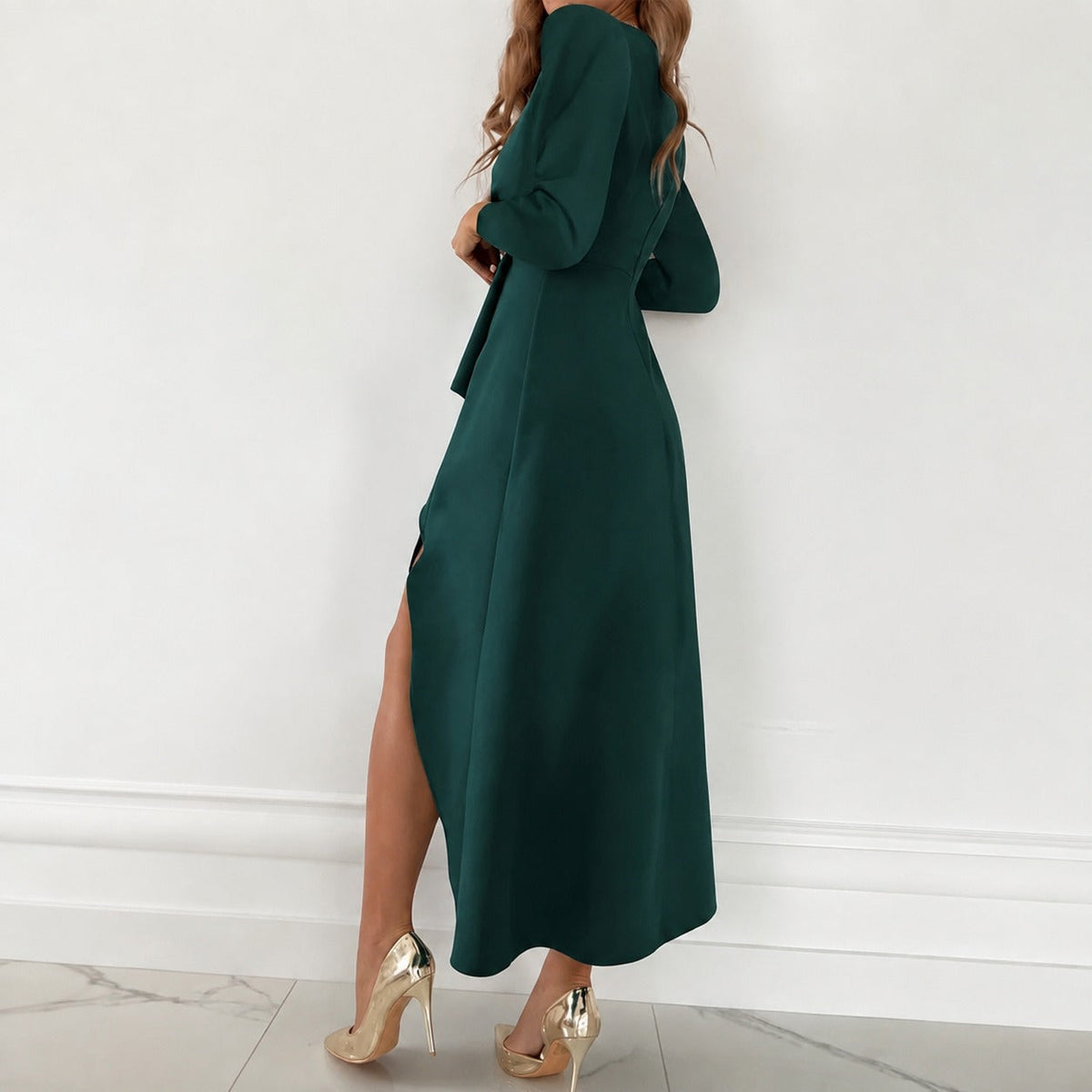 Shannon - Elegancka plisowana sukienka z długim rękawem