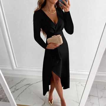 Shannon - Elegancka plisowana sukienka z długim rękawem