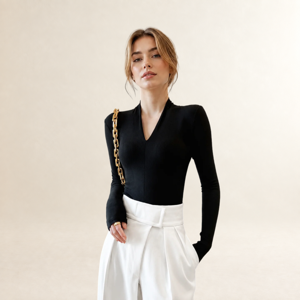 Bluzka damska długi rękaw V-neck regularny krój slim sylwetka