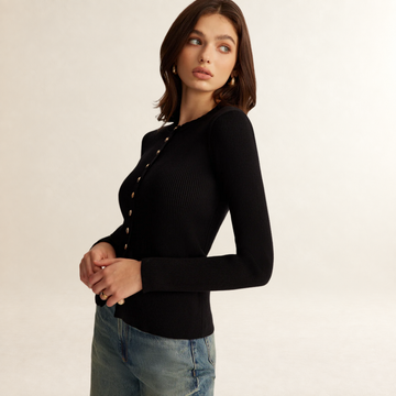 Bluzka dla kobiet z długim rękawem i ribbowanym wzorem slim fit