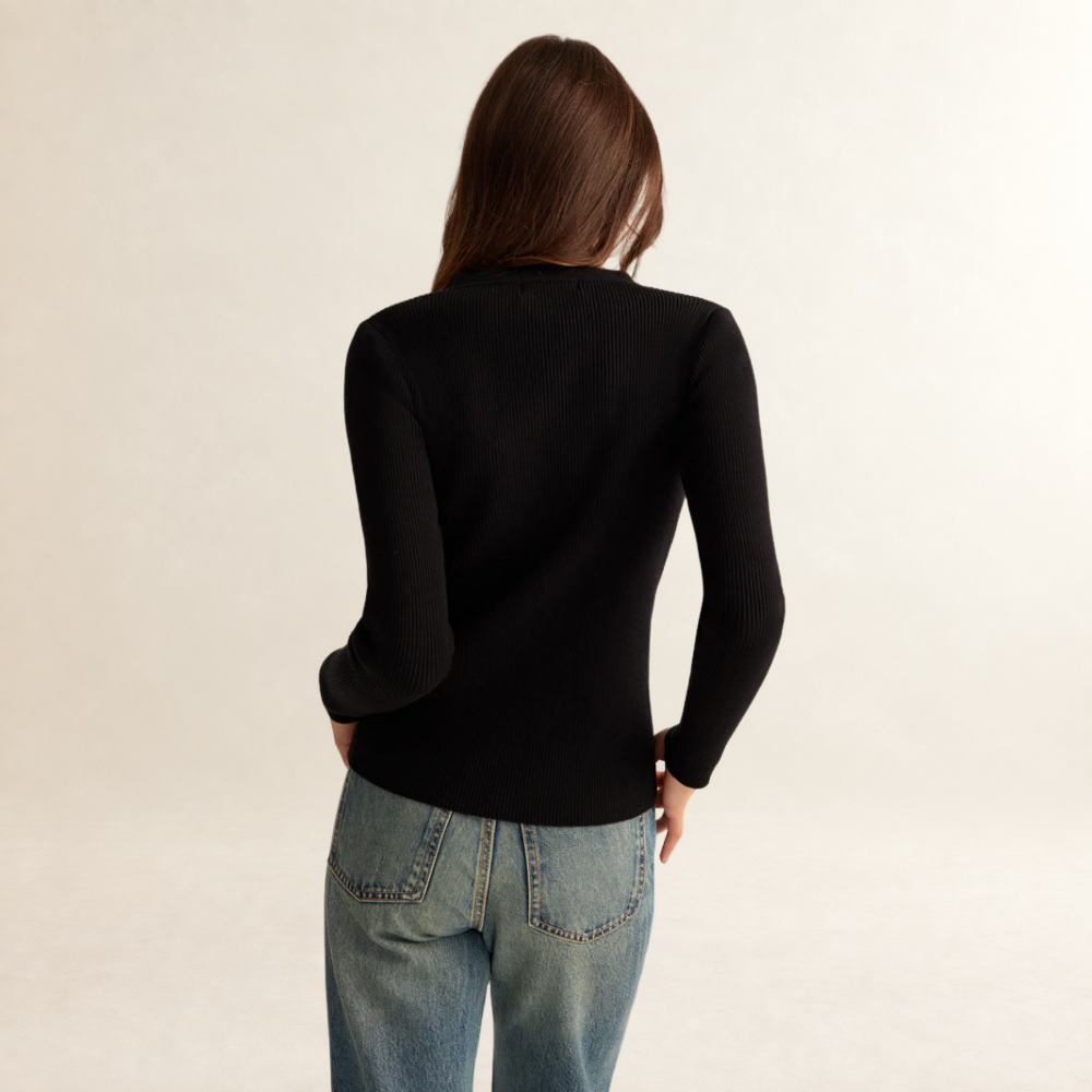 Bluzka dla kobiet z długim rękawem i ribbowanym wzorem slim fit