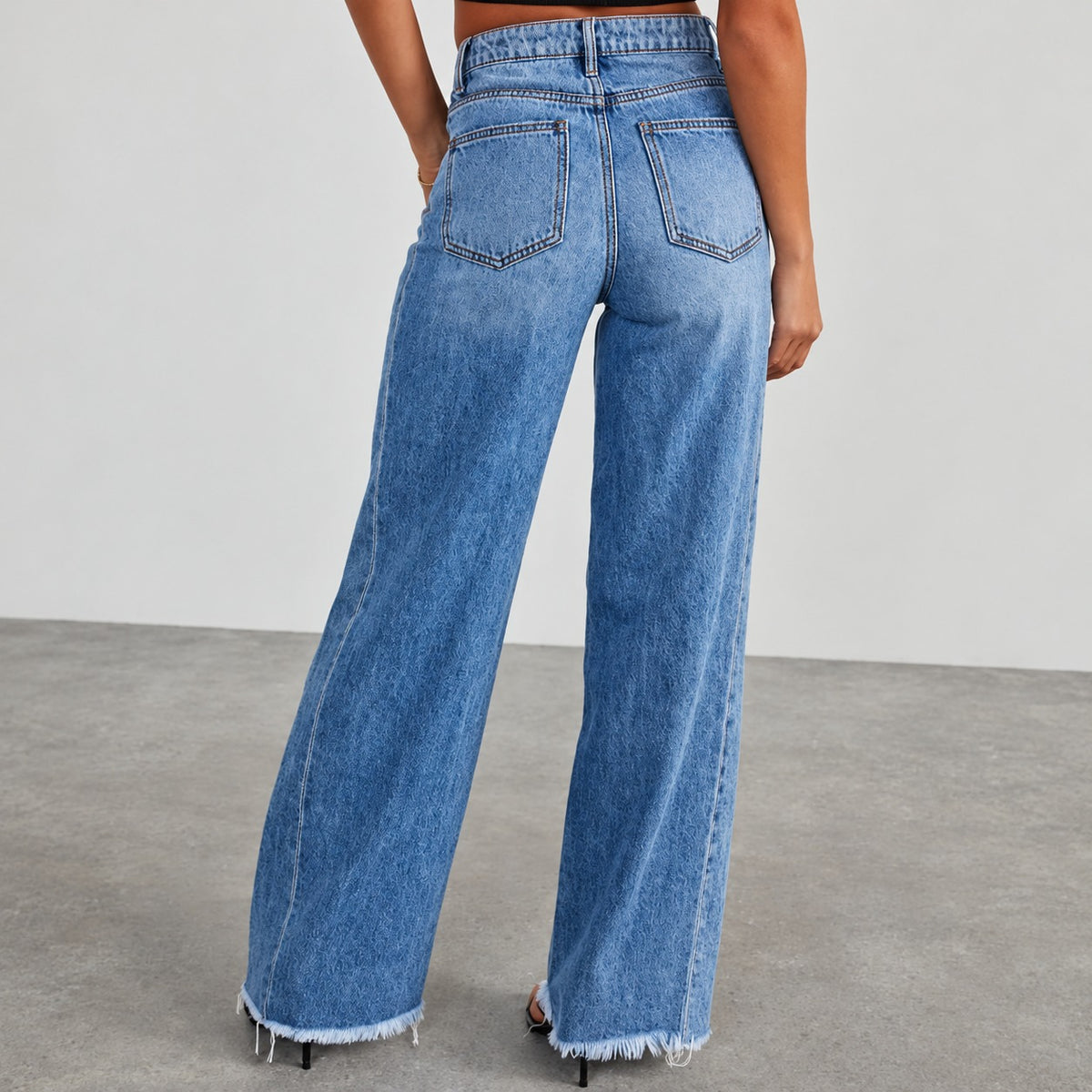 Dżinsy damskie szerokie nogawki wysokie w stylu distressed - luźny krój
