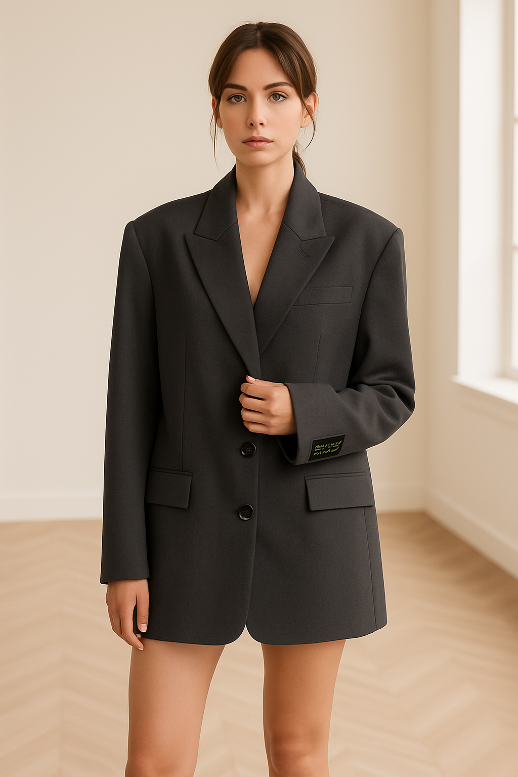 Dámský oversized blazer s knoflíkovou zapínáním a klopami notched lapels