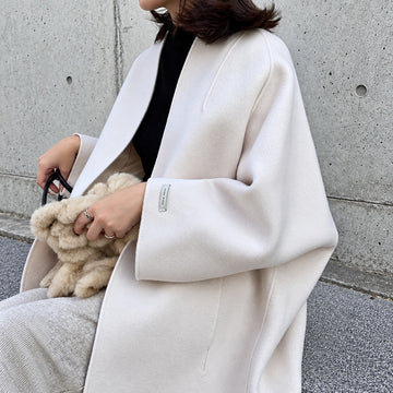 Długi damski płaszcz z rozcięciem z przodu, oversize, kimono rękawy