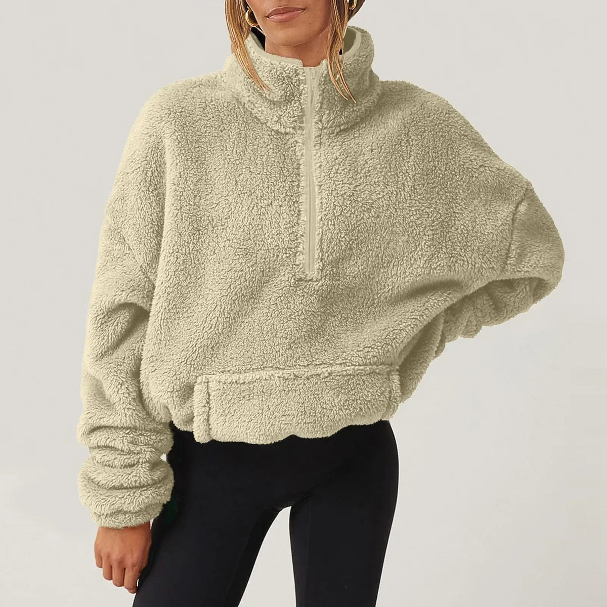 Damska bluza half-zip relaxed fit z wysokim kołnierzem i długimi rękawami