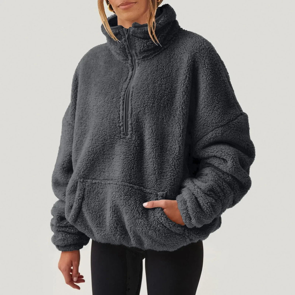 Damska bluza half-zip relaxed fit z wysokim kołnierzem i długimi rękawami