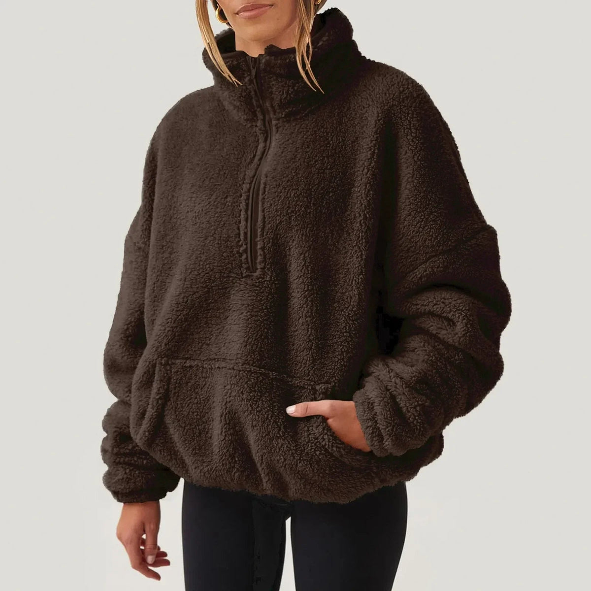 Damska bluza half-zip relaxed fit z wysokim kołnierzem i długimi rękawami