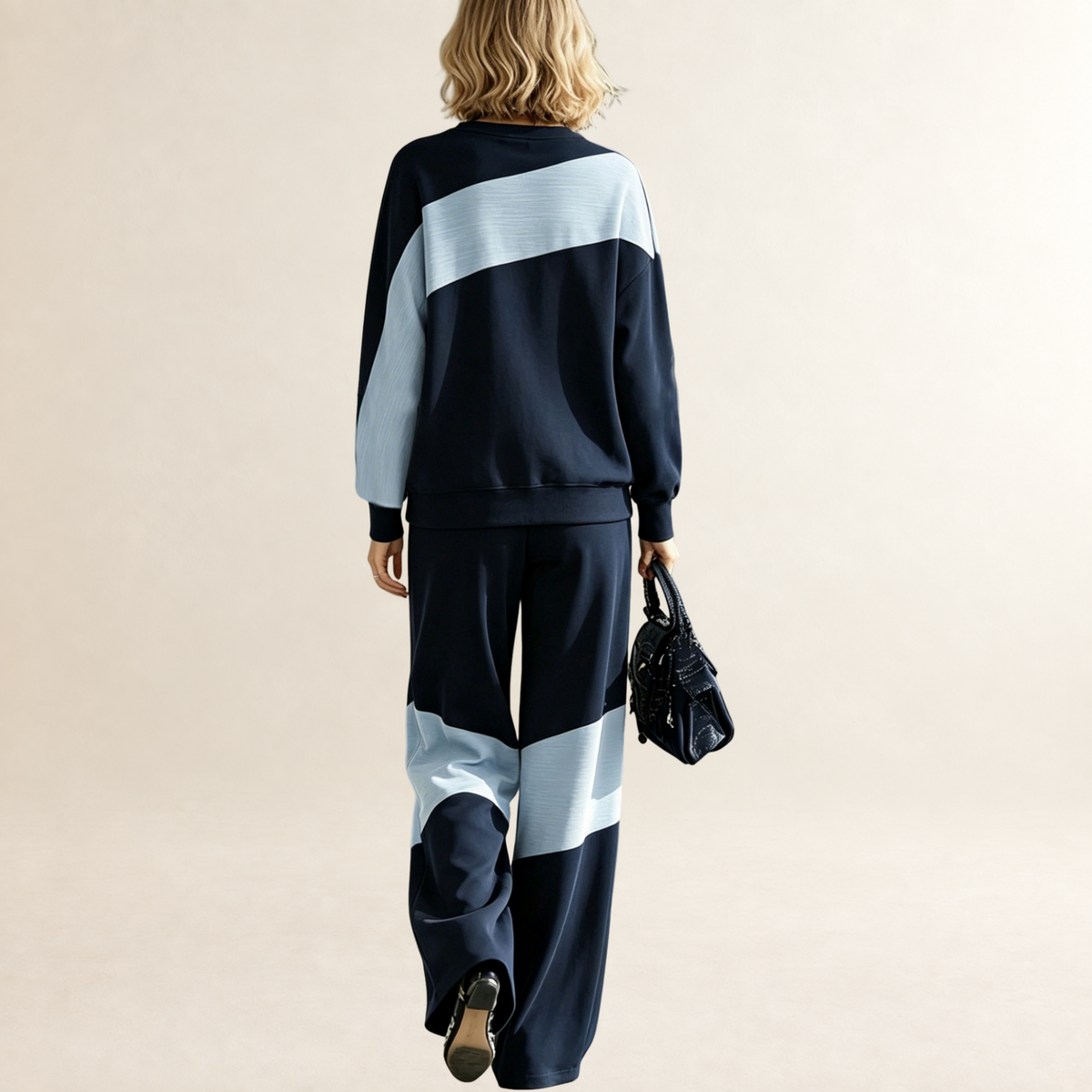 Damska bluza sportowa z długim rękawem i okrągłym dekoltem w stylu patchwork