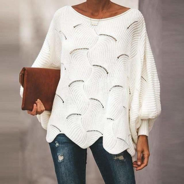 Damski sweter oversize z dekoltem w łódkę, balonowe rękawy, falisty brzeg, ściągane mankiety