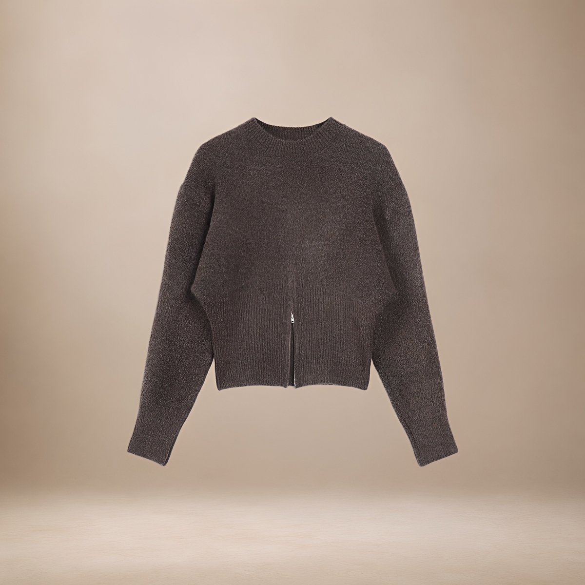 Damski sweter z półzamkiem i rozcięciem u dołu regular fit