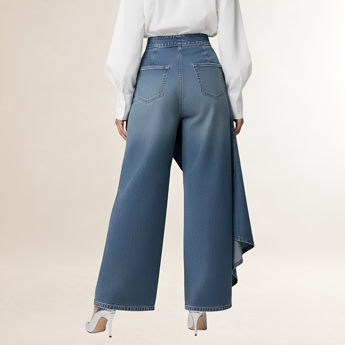 Jeans damskie z wysokim stanem i asymetrycznym nakładaniem szerokie nogawki