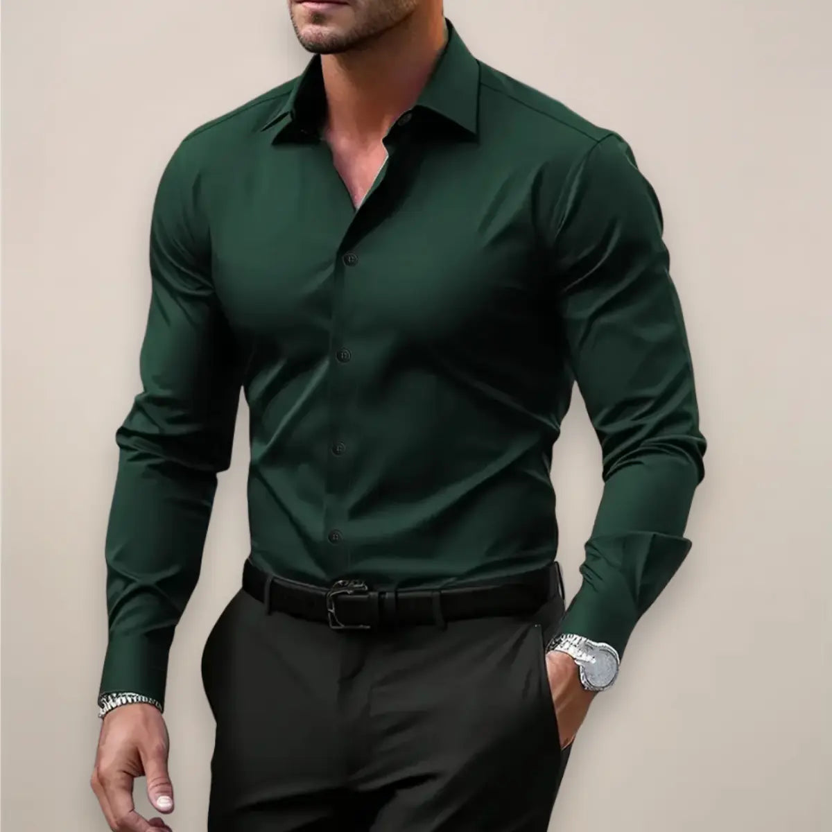 Męczna koszula wizytowa z długim rękawem, zapięciem na guziki i slim fit