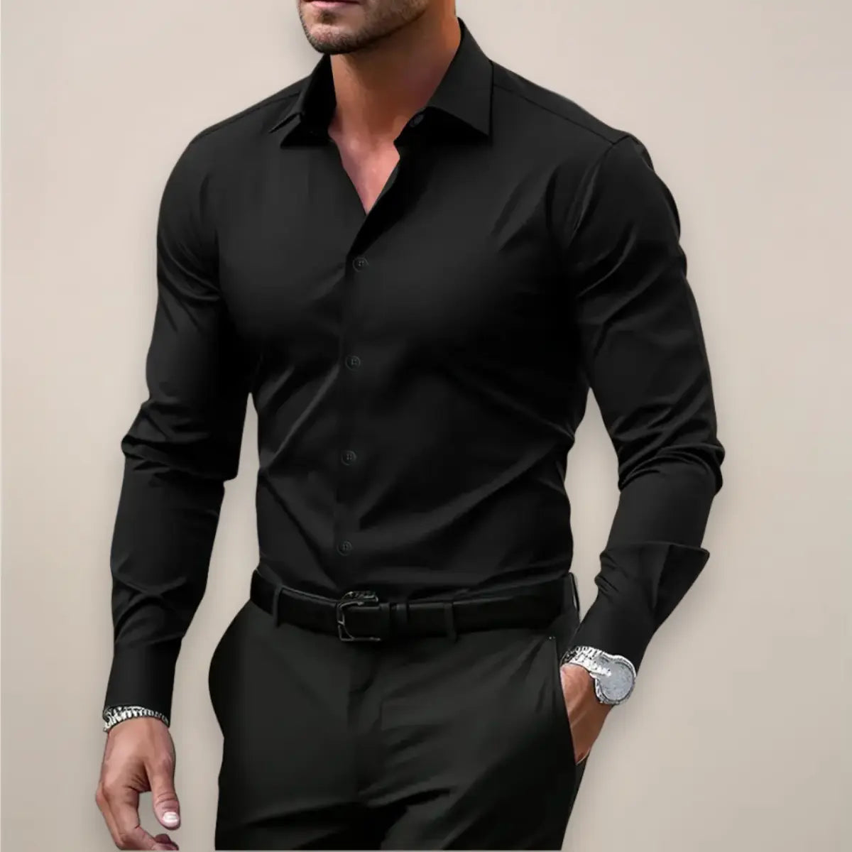 Męczna koszula wizytowa z długim rękawem, zapięciem na guziki i slim fit