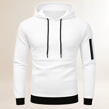 Męska bluza Hoodie dopasowana – kwadratowe przeszycia, kaptur, kieszeń na ramię i kangurka