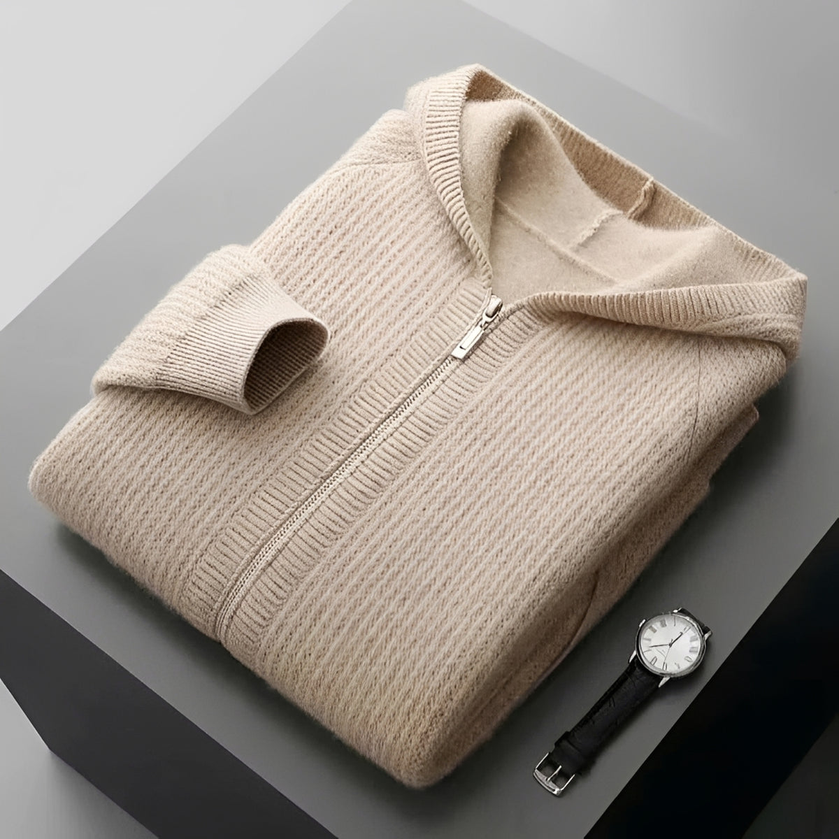 Męska bluza z kapturem na zamek teksturowany design z kieszeniami