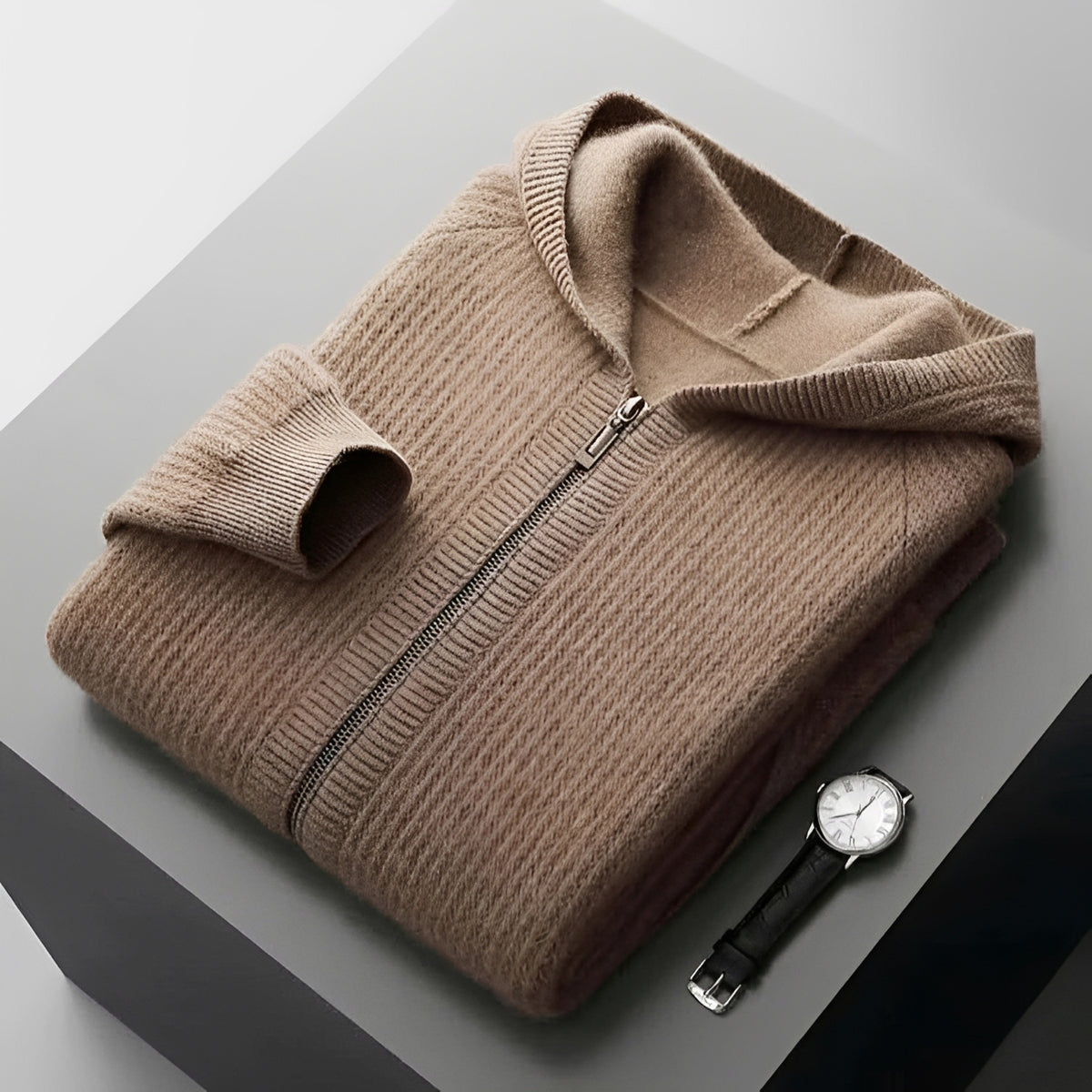 Męska bluza z kapturem na zamek teksturowany design z kieszeniami