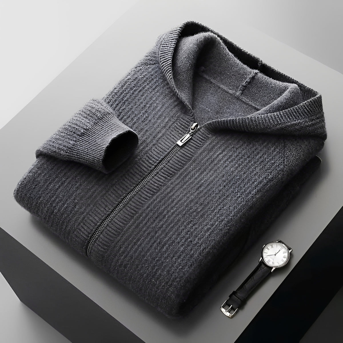 Męska bluza z kapturem na zamek teksturowany design z kieszeniami