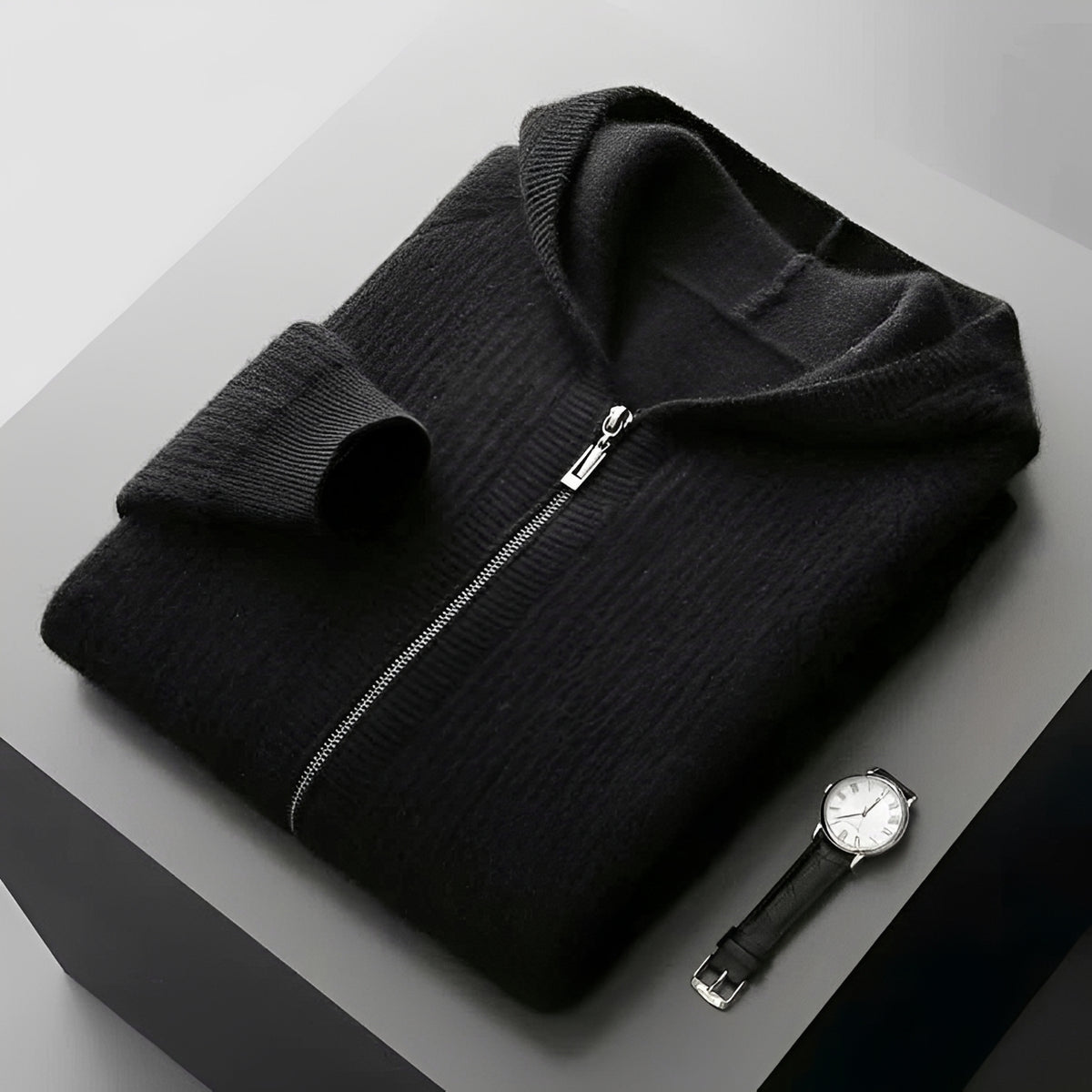 Męska bluza z kapturem na zamek teksturowany design z kieszeniami