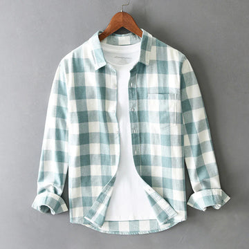 Męska koszula w kratę z button-down i kieszenią na piersi - regularny krój
