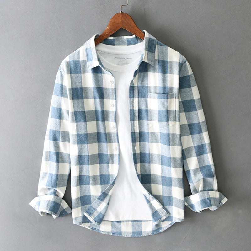 Męska koszula w kratę z button-down i kieszenią na piersi - regularny krój