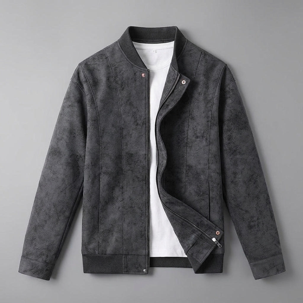 Męska kurtka bomber zip-front z ribowanym kołnierzem i mankietami