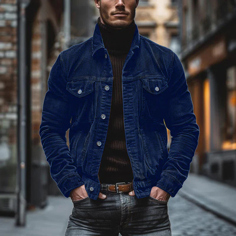 Męska kurtka vintage z zapięciem na guziki, kieszeniami na piersi i slim fit