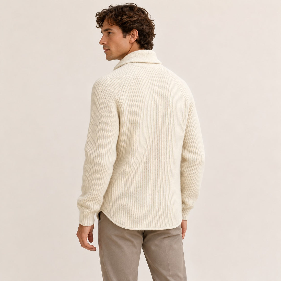 Męski sweter cardigan zapinany na guziki Shawl-krój Raglanowe rękawy Kieszenie patchowe - dopasowany