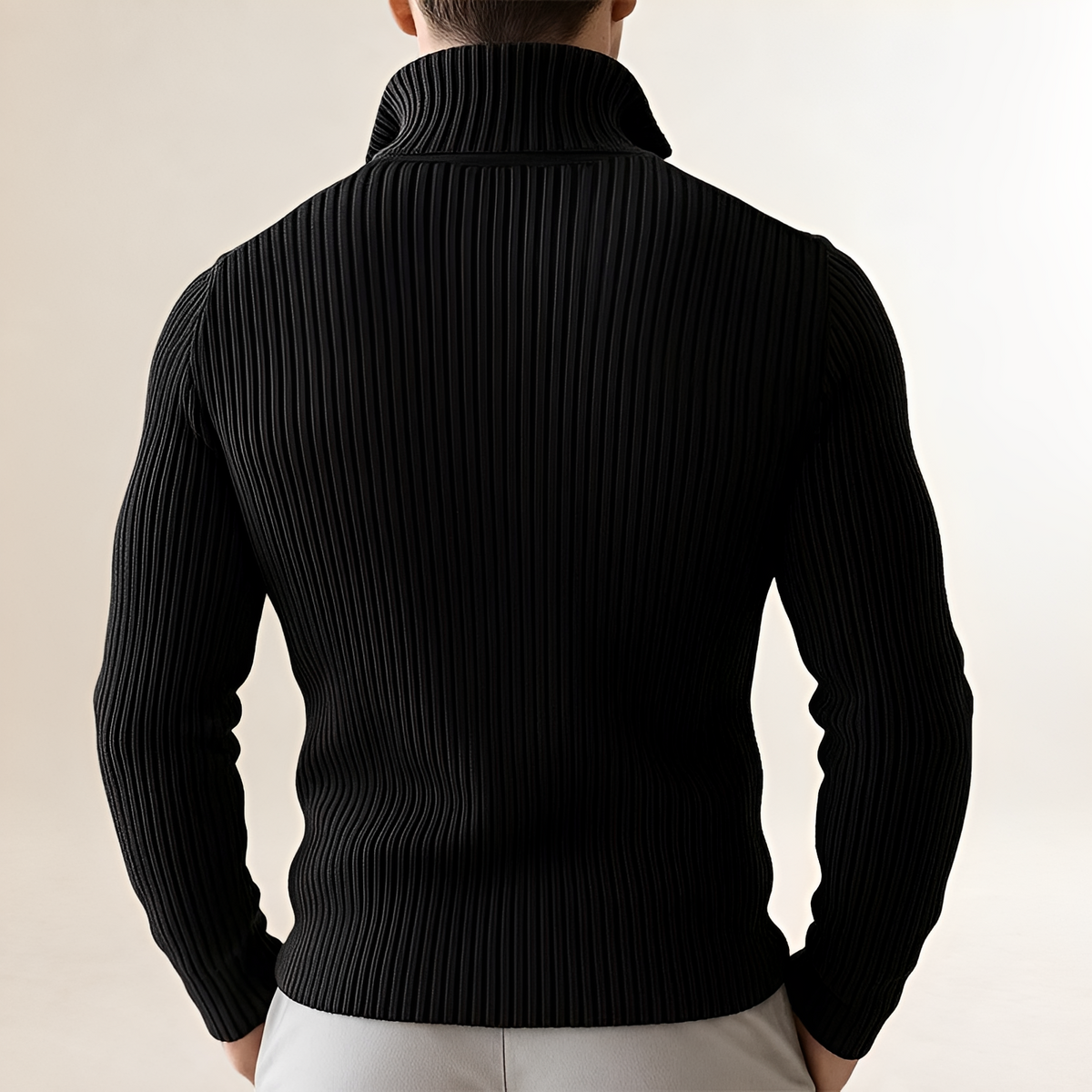 Męski sweter kardigan z zamkiem i wysokim kołnierzem dopasowanym