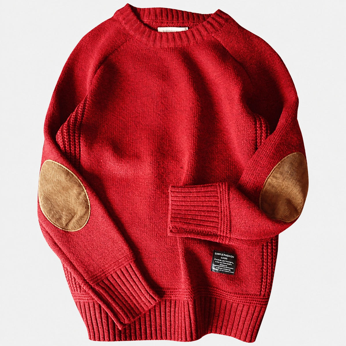 Męski sweter z łaty na łokciach crew neck ribbed cuffs